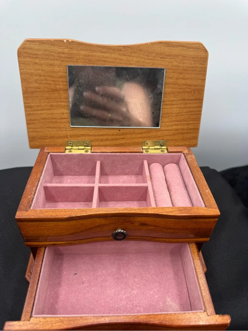 Source Unknown Wooden Jewelry Chest - Warm Brown Finish